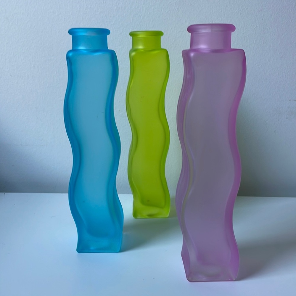 Pink, blue and green 2000, y2k vases. Glass